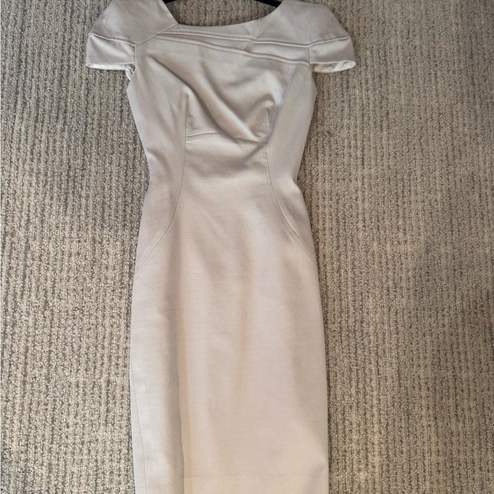 Victoria Beckham Cream Sheath Dress with Ruched Details and Puff Sleeves